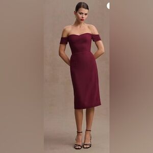 Dress the Population Burgundy Off-Shoulder Midi Dress
